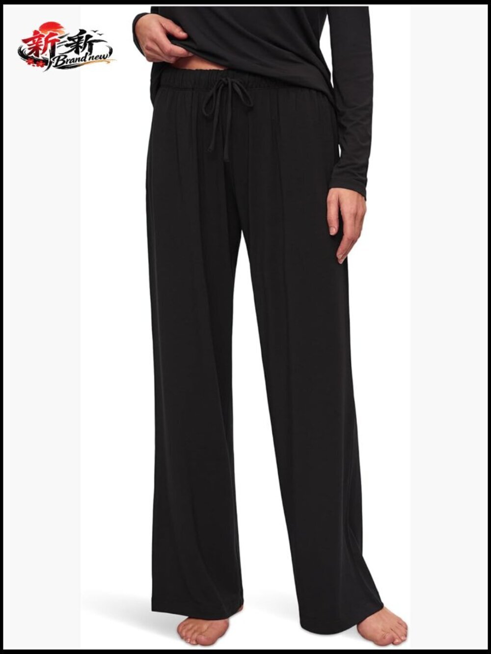 Mid-rise straight leg pants with drawstring and side pockets